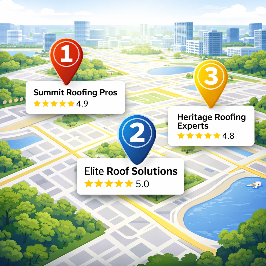 Map showing the top 3 ranked local businesses in Google Maps search results